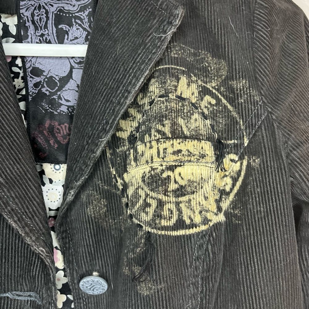 Miss Me Brown Distressed Corduroy Jacket Embroidered Long Sleeve Blazer Grunge S - Picture 13 of 15